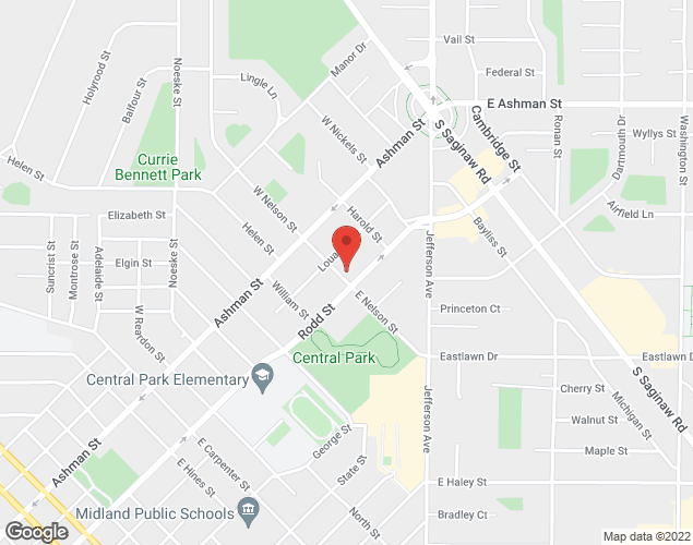 Map showing location at 225 E. Nelson St., Midland, MI