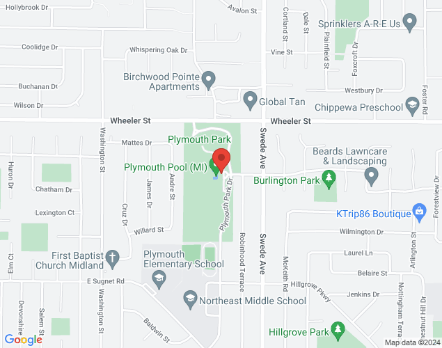 Map showing location at 1508 E Wheeler St, Midland, MI