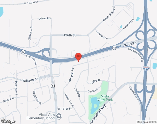 Map showing location at 1525 E Hwy 13, Burnsville, MN