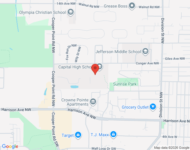 Map showing location at 2707 Conger Avenue Northwest, Olympia, WA