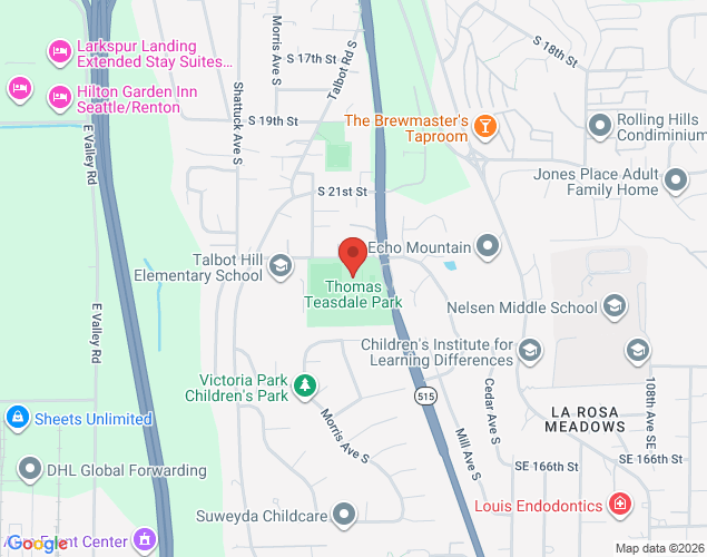 Map showing location at 601 South 23rd Street, Renton, WA
