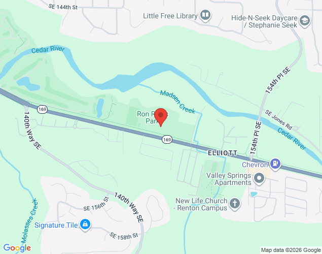 Map showing location at 1501 Orcas Avenue Southeast, Renton, WA