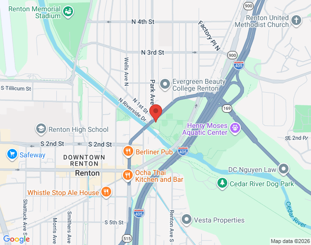 Map showing location at 1101 Bronson Way North, Renton, WA