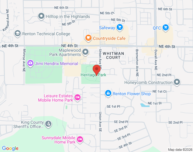Map showing location at 233 Union Avenue Northeast, Renton, WA