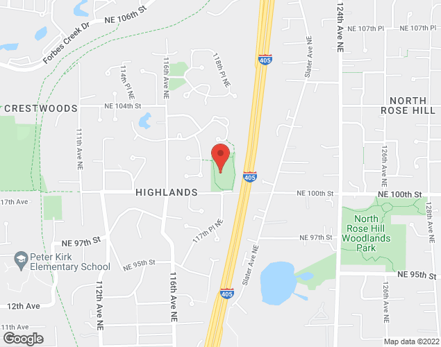 Map showing location at 11710 NE 100th St, Kirkland, WA