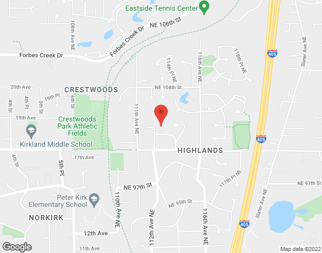 Map showing location at 11210 NE 102nd St, Kirkland, WA