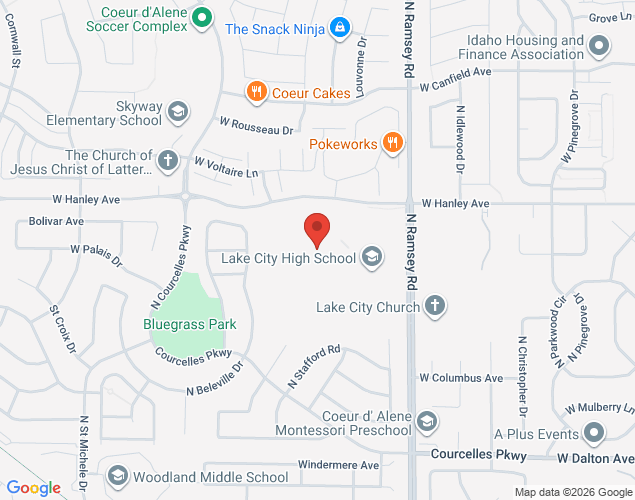 Map showing location at 6101 North Ramsey Road, Coeur d'Alene, ID